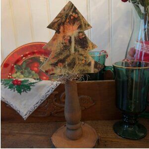 Rustic Handmade Wooden Christmas tree tabletop decoration.